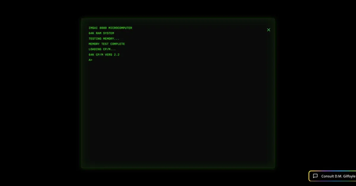 Find the Easter egg - A classic IMSAI 8080 computer screen. Where could this lead?