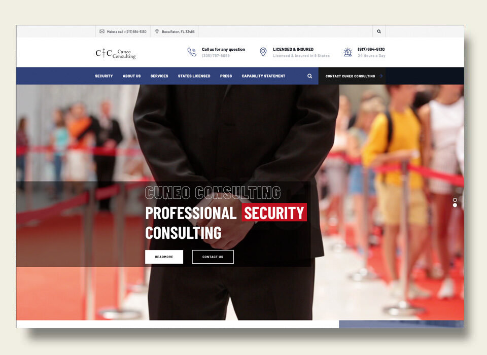 Cuneo Consulting offers top-tier security solutions tailored to meet your unique needs. Our suite of services includes expertly-trained security guards