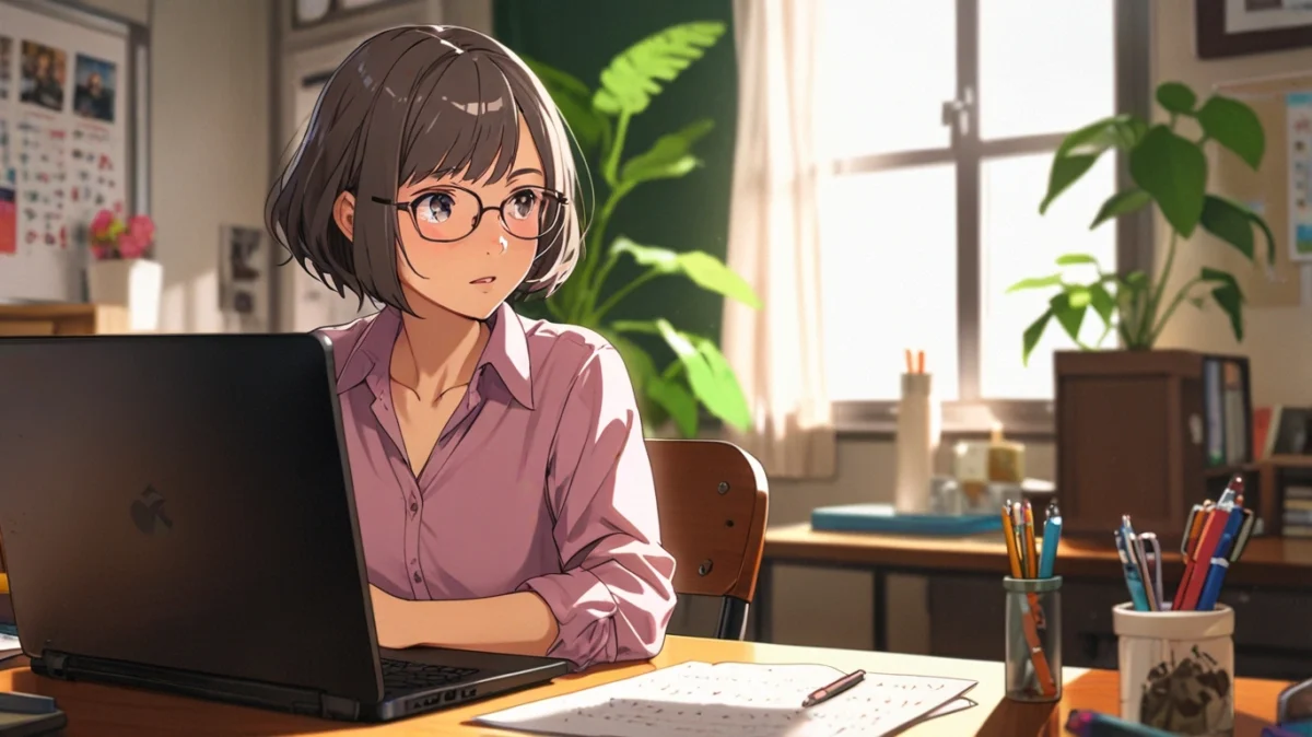 Anime Student Immersed in Advanced Online Learning