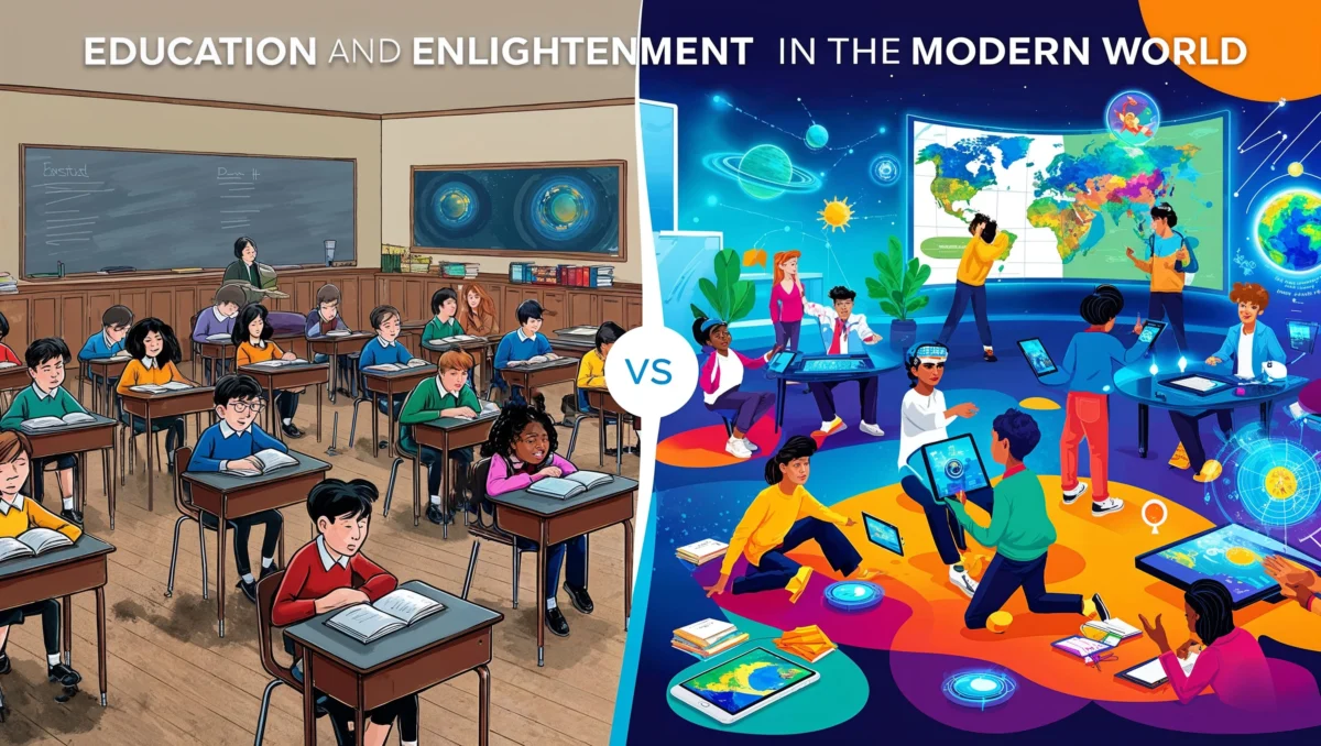 Artistic depiction of education and enlightenment in the modern world